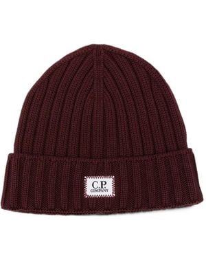 C.P. Company Logo-Patch Ribbed-Knit Beanie Hat - Red