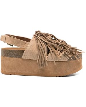 Ash Fringed Platform Sandals - Brown