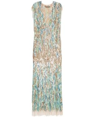 SIMONA CORSELLINI Abito Con Paillettes E Frange - Verde