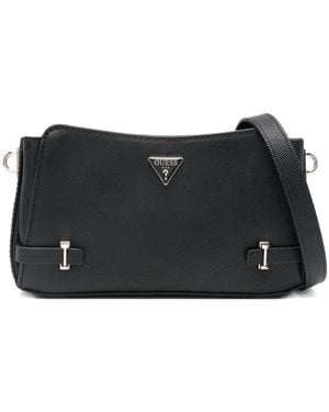 Guess Rosalba Saffiano-Umhängetasche mit Logo-Schild - Schwarz