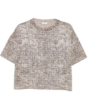 Brunello Cucinelli Dazzling Craquelé Embroidery T-Shirt - Gray