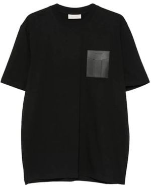 Yes London Leather-Patch Pocket T-Shirt - Black