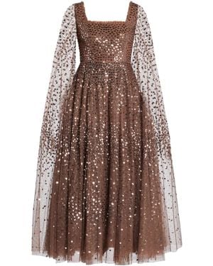 Needle & Thread Robe Mi-Longue À Sequins - Marron