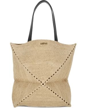 Loewe XL Puzzle Fold raffia tote bag - Natur