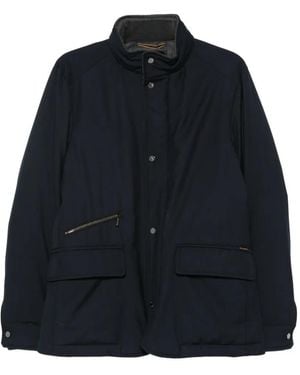 Moorer High-Neck Press-Stud Jacket - Blue
