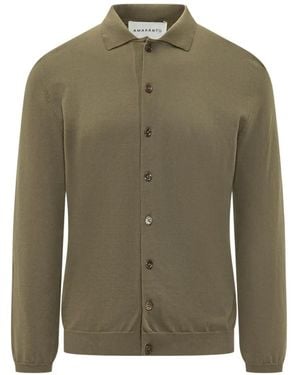 Amaranto Button-Up Shirt-Collar Cardigan - Green