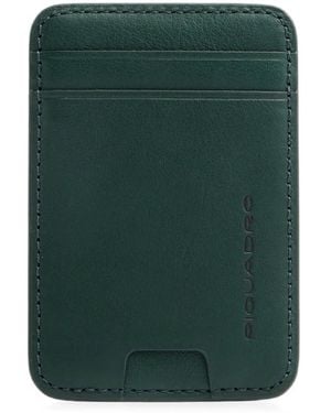 Piquadro Magsafe Logo-Debossed Leather Cardholder - Green