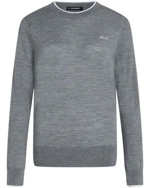 KARL LAGERFELD Merino Wool Crew-Neck Jumper - Grey