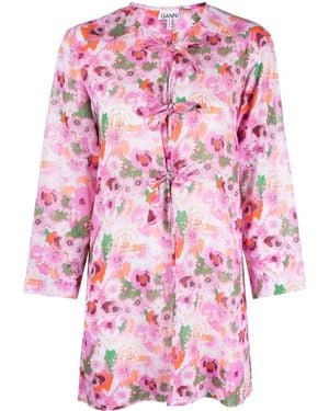Ganni Floral-Print Tunic - Pink
