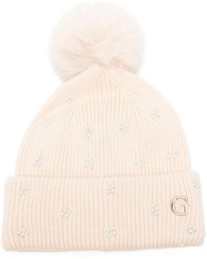Guess Bonnet À Pompon Et Perles Artificielles - Natural