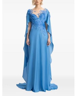 Gemy Maalouf Ruffled Cape Dress - Blue