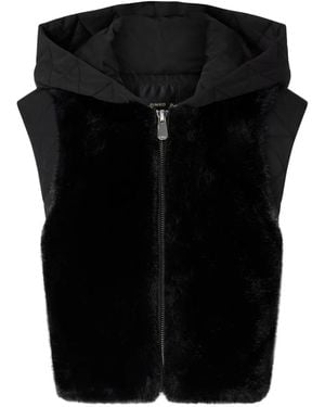 Pinko Plush Faux Fur Hooded Vest - Black