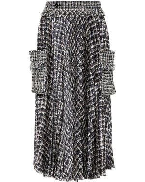 Sacai Bouclé-Print Midi Skirt - Grey