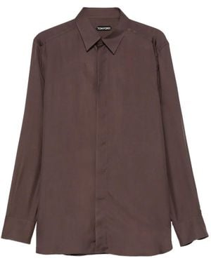Tom Ford Concealed-Fastening Long-Sleeve Shirt - Brown