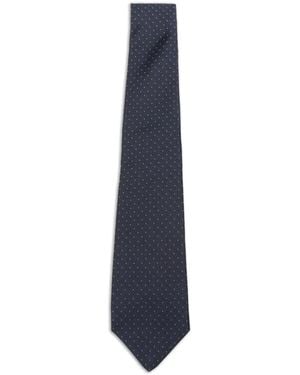 Kiton Polka-Dot Herringbone-Pattern Tie - Blue