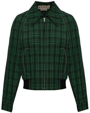 Marni Checked Wool-Blend Jacket - Green