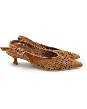 Poche Paris Perforated-Suede Slingback Court Shoes - Brown