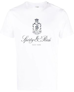 Sporty & Rich Logo-Print Cotton T-Shirt - White