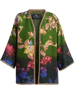 Etro Cardigan Lungo A Fiori Jacquard - Verde
