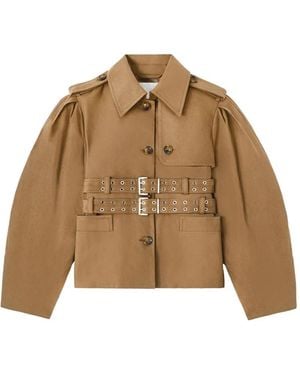 Ganni Veste Ceinturée À Manches Bouffantes - Natural