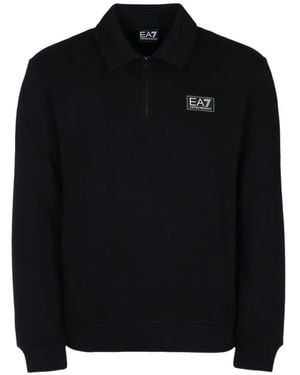 EA7 Logo-Patch Half-Zip Sweater - Black