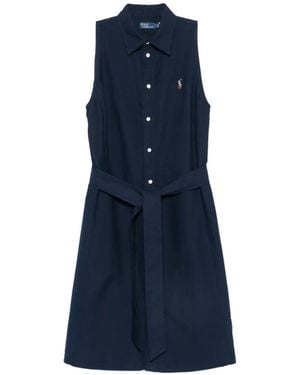 Polo Ralph Lauren Robe-Chemise Courte Ceinturée À Design Sans Manches - Blue