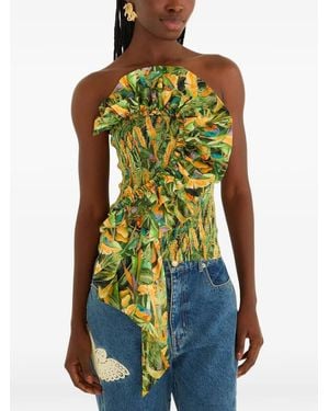 FARM Rio Ruffled Smocked Top - Green
