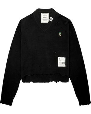 Maison Mihara Yasuhiro Ausgefranster Pullover mit V-Ausschnitt - Schwarz