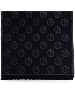 Giorgio Armani Écharpe Frangée À Motif Monogrammé - Black