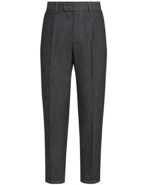 Brunello Cucinelli No-Fade Lightweight Denim Trousers With Pleat - Black