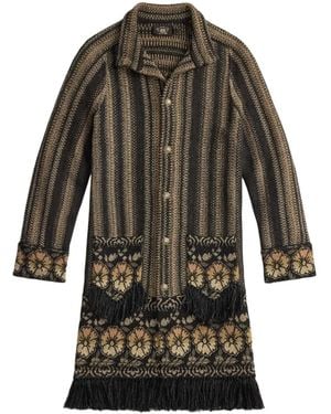 RRL Striped Fringed Coat - Grey