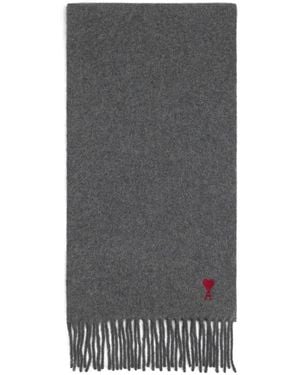 Ami Paris De Coeur Wool Scarf - Gray