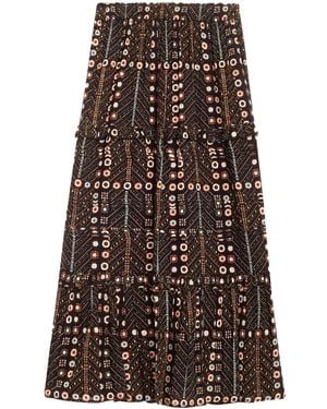 Isabel Marant Tiered Maxi Skirt With Geometric - Black