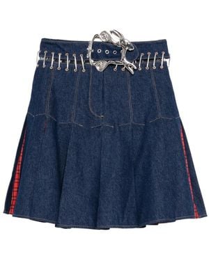 Chopova Lowena Plaid-Panel Carabiner-Embellished Skirt - Blue