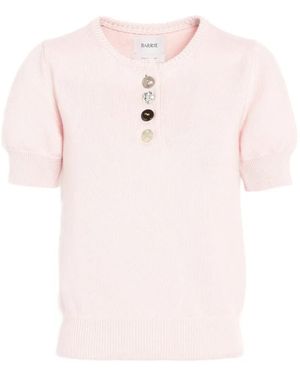 Barrie Cotton And Cashmere Top With Jewelled Buttons - Pink