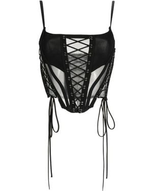 Monse Lace-Up Sheer Bustier Top - Black