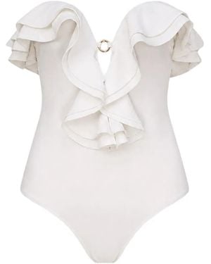 Zimmermann Costume Intero Solstice Con Ruches - Bianco