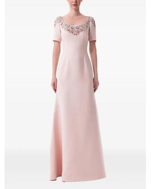 Dina Melwani Floral-Embellished Scoop-Neck Maxi Dress - Pink
