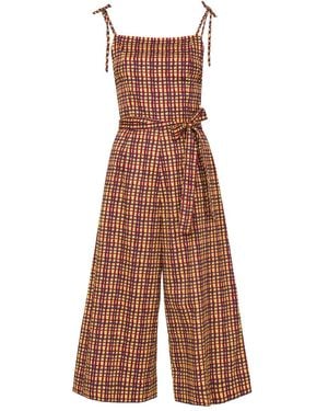 LHD Tie-Strap Checked Jumpsuit - Brown