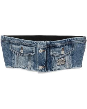 Miu Miu Logo-Embroidered Denim Top - Blue