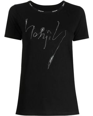Yohji Yamamoto Illustration-Print Logo-Embroidered T-Shirt - Black