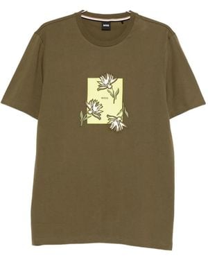 BOSS Floral-Print T-Shirt - Green