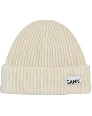 Ganni Ribbed Beanie Hat - Natural