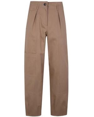 Max Mara "Bautta" Cotton Bull Barrel Leg Trousers - Natural