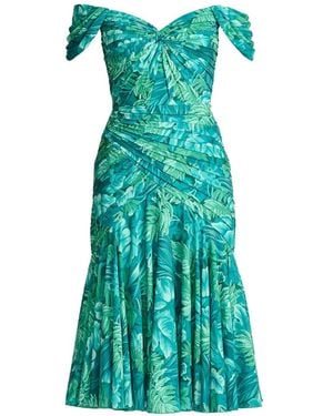 Tadashi Shoji Floral-Print Off-Shoulder Midi Dress - Green