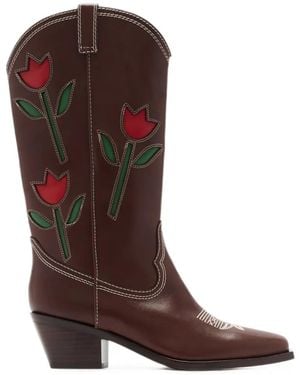 Loeffler Randall Tulip-Appliqué Western Boots - Brown