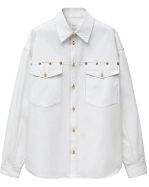 Versace Camisa De Popelina De Algodón Con Detalle Bordado - Blanco