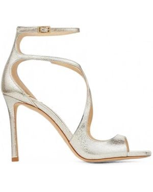 Jimmy Choo Azia 95 Champagne Glitter Leather Sandals - White