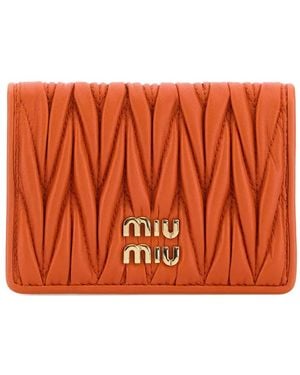 Miu Miu Porte-Cartes Matelassé À Plaque Logo - Orange
