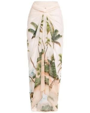 Agua Bendita Lavanda Arena Printed Pareo - White